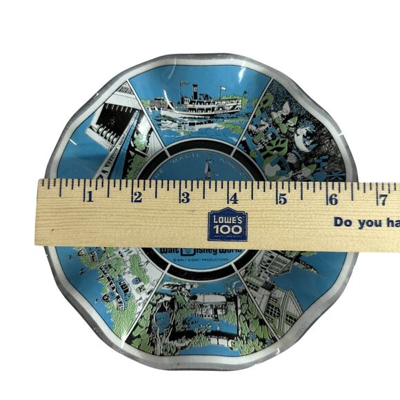 70s Vtg Walt Disney World Scalloped Fluted souvenir Glass Ashtray Candy 7" Dish - Picture 10 of 11